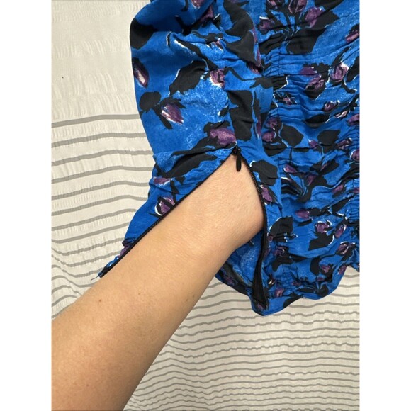 ZARA Mini Dress Womens Large Blue Floral Print Bodycone Long Sleeve NWT - Picture 6 of 10
